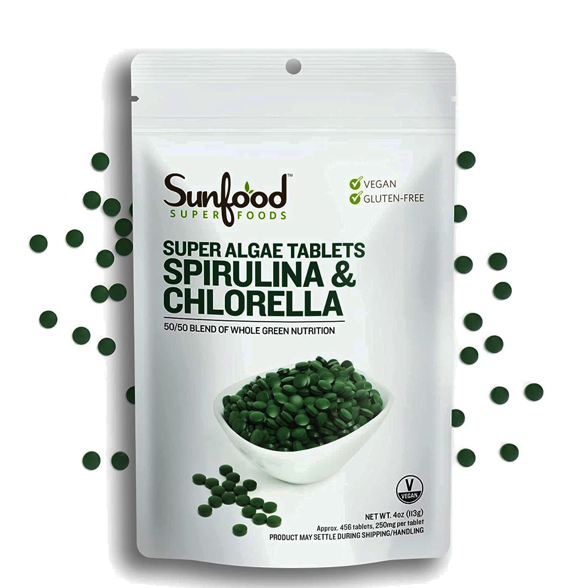 Sunfood Raw Spirulina Chlorella Tablets | 50/50 Blend | Chlorophyll ...